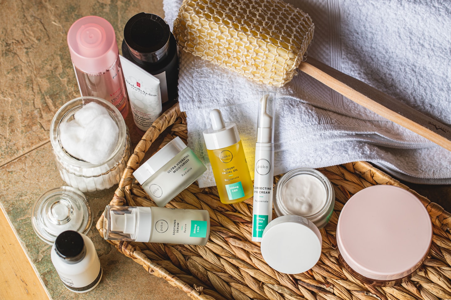 Bathroom skincare products on shelf